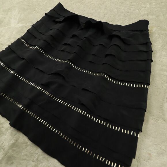 BCBG Max Azria Women's Black Silk Chiffon Ruffle‎ Beaded Mini Skirt size XS NWT - Picture 4 of 11